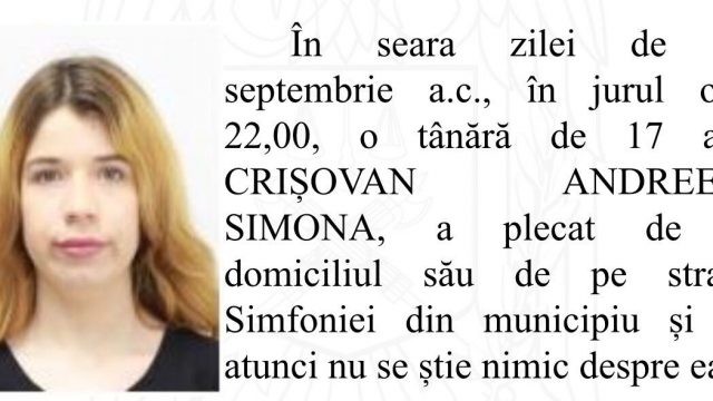 Fată de 17 ani a dispărut din Micălaca de două zile. SUNĂ la 112 dacă o vezi!