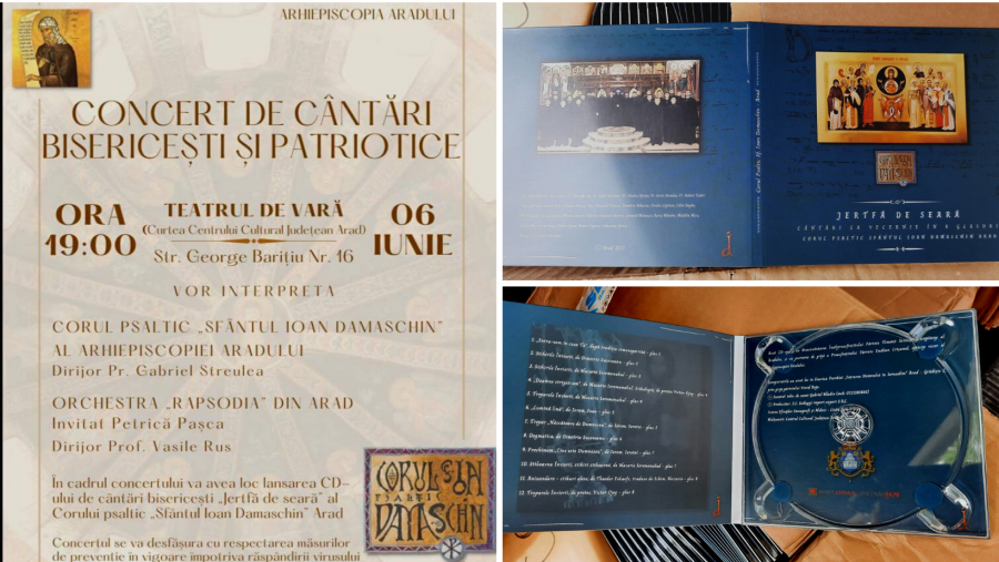 Concert de cântări bisericești și patriotice, duminică, la Teatrul de Vară Arad. Corul psaltic „Sfântul Ioan Damaschin” lansează CD-ul „Jertfa de seară”
