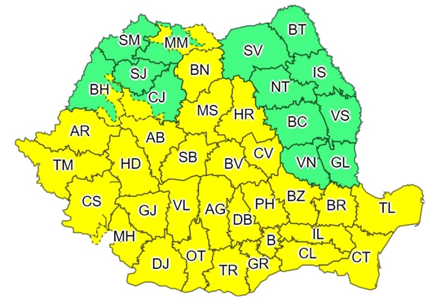 Cod galben de furtună și ploi torențiale în aproape toată țara - Când intră în vigoare avertizarea ANM