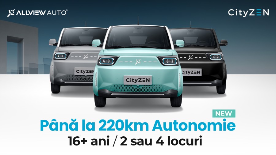 Allview AUTO lansează versiunea cu 4 locuri și baterie extinsă a modelului CityZEN, acum disponibil și în culoarea elegantă PURE BLACK