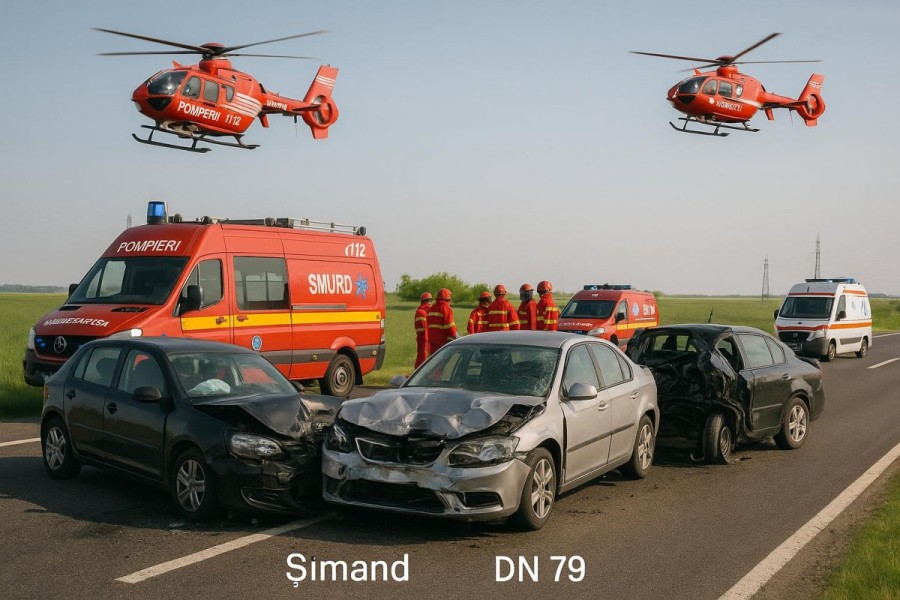 Accident rutier în care au fost implicate trei autoturisme în apropierea localității Șimand. Un bărbat de 45 de ani a decedat în urma impactului