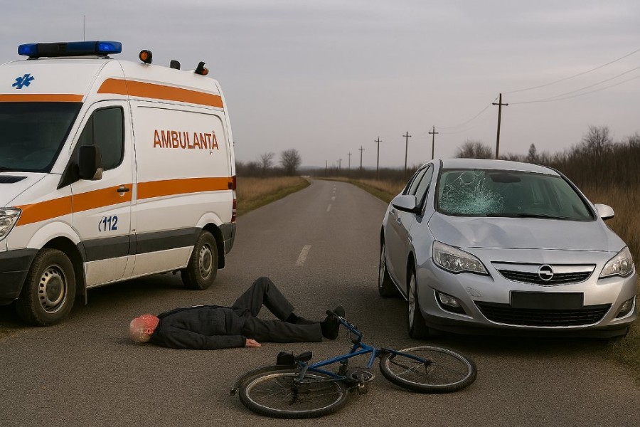 Biciclist în stop cardio-respirator, după un accident petrecut între Sâmbăteni și Ghioroc