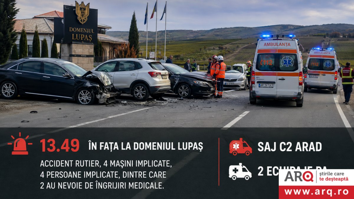Accident rutier cu patru autoturisme în față la Domeniul Lupaș