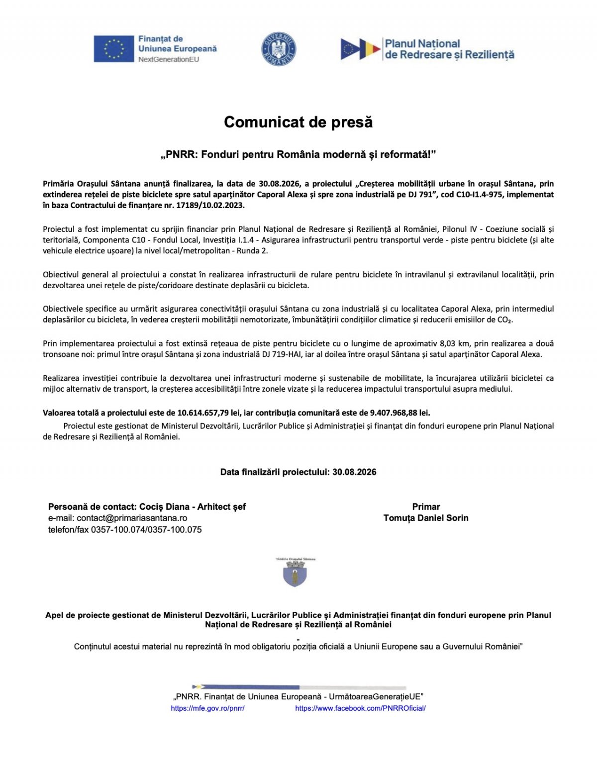 Comunicat de presă finalizare proiect