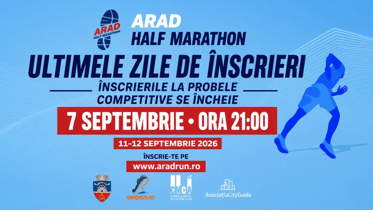 Ultimele zile de înscrieri la Arad Half Marathon 2026. Înscrierile online se încheie pe 7 septembrie, la ora 21:00