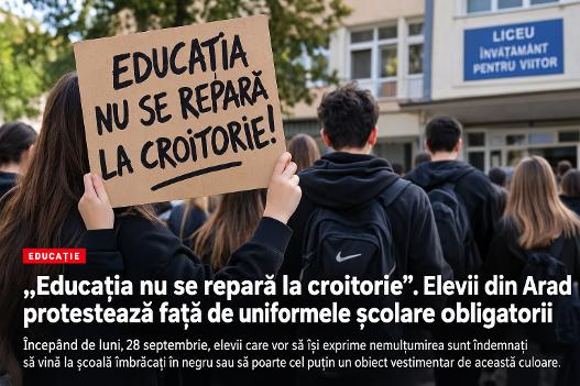 „Educația nu se repară la croitorie”. Elevii din Arad protestează față de uniformele școlare obligatorii